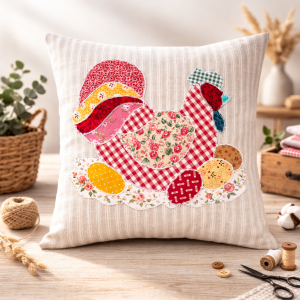 housse coussin patchwork poule