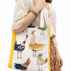 Sac cabas poules en tissu fait main style campagne chic